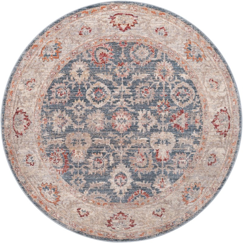 6' x 6' Pettit · Distressed floral rug, blue and beige