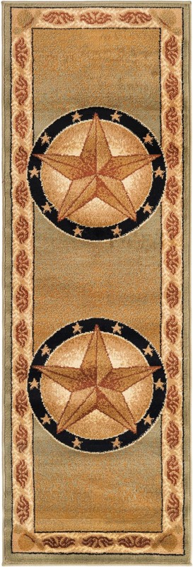 2' x 6' Heather · Western star rug, green and beige