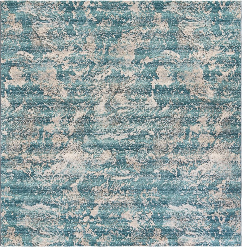 10' x 10' Lomax · Abstract Outdoor Rug, aqua and ivory