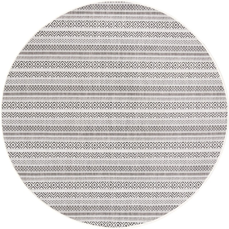 5' 3 x 5' 3 Merlin · Striped geometric Outdoor Rug, beige and black
