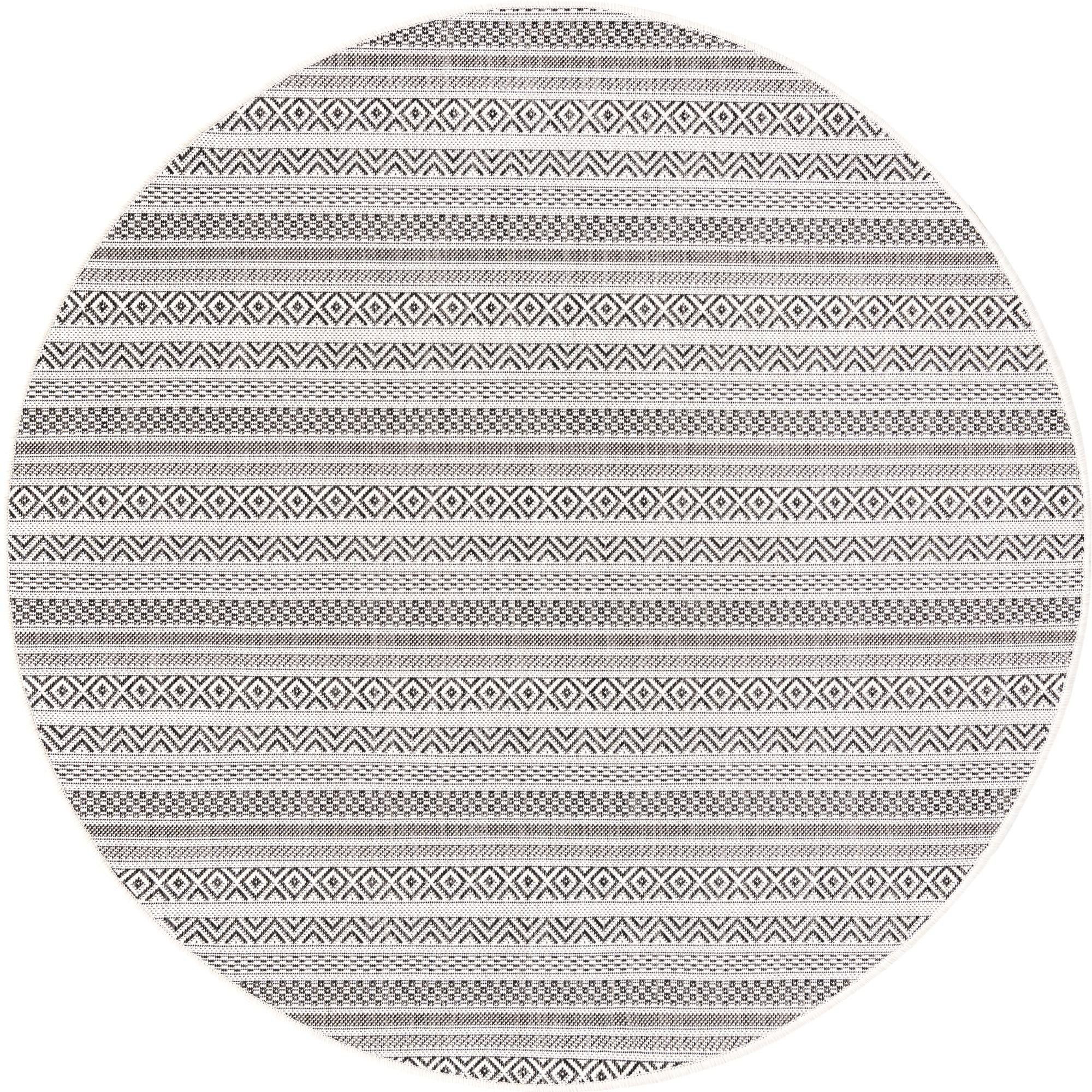 5' 3 x 5' 3 Merlin · Striped geometric Outdoor Rug, beige and black