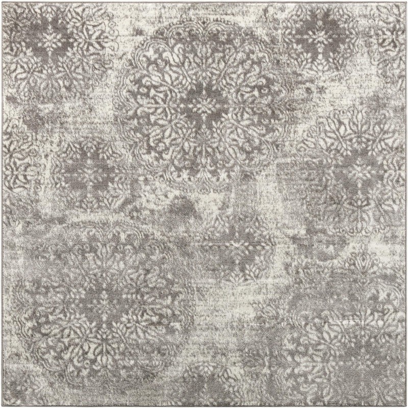 6' x 6' Blakemore · Distressed medallion rug, gray and ivory