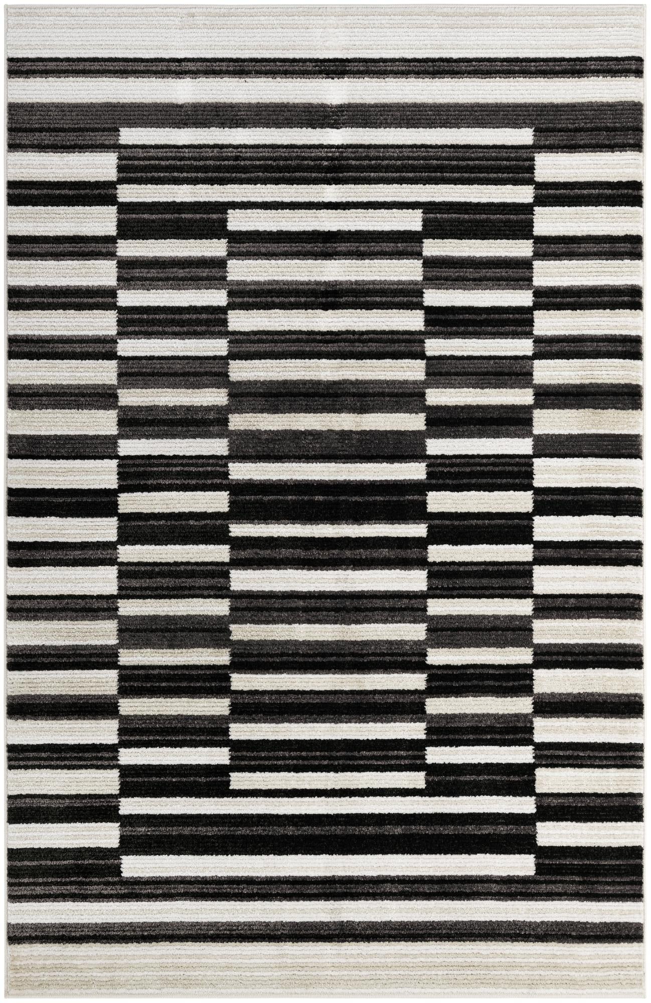 6' x 9' Brandt · Abstract rug, black and ivory
