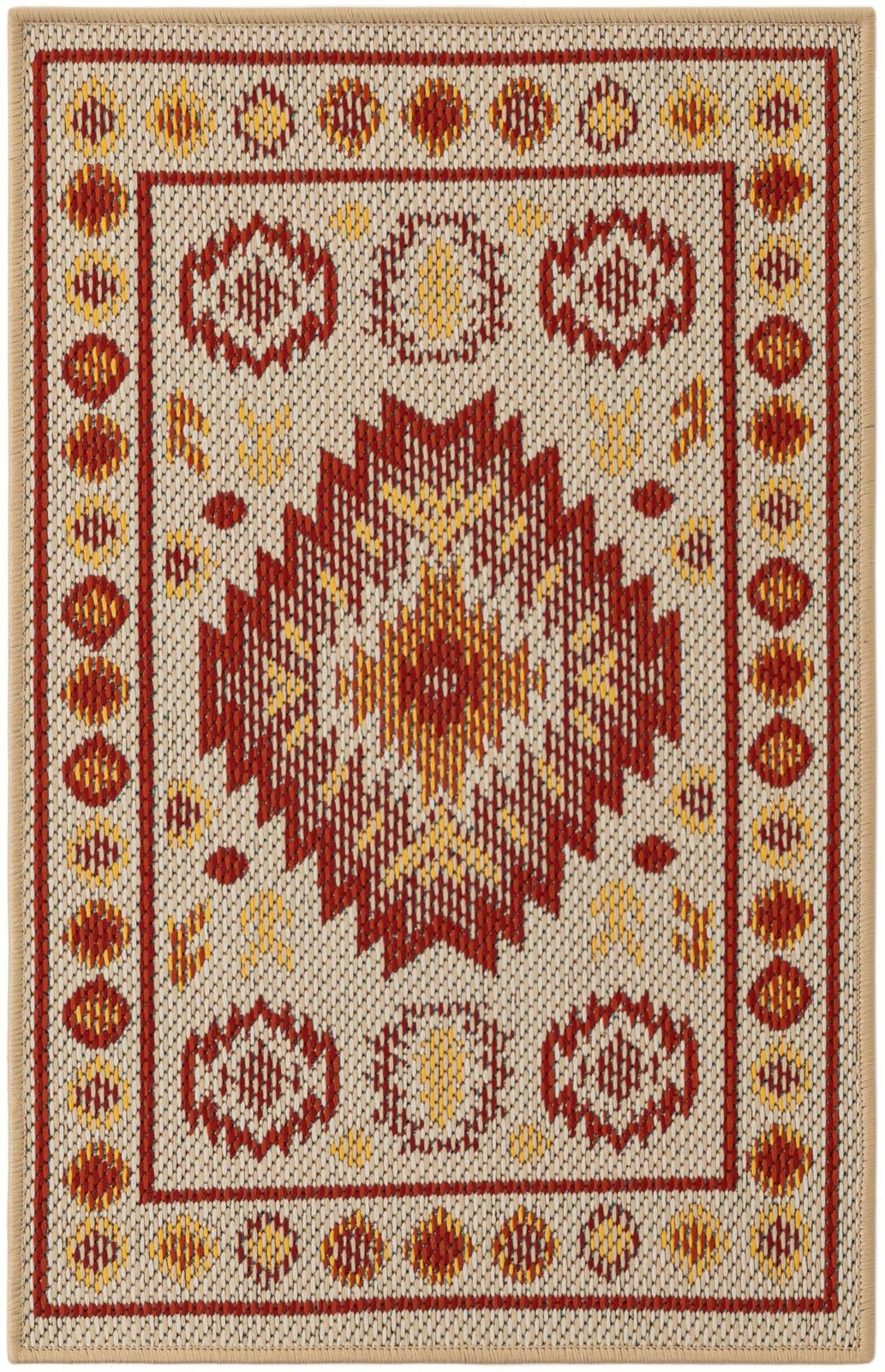 2' x 3' Whitfield · Border Outdoor Rug, beige and rust red