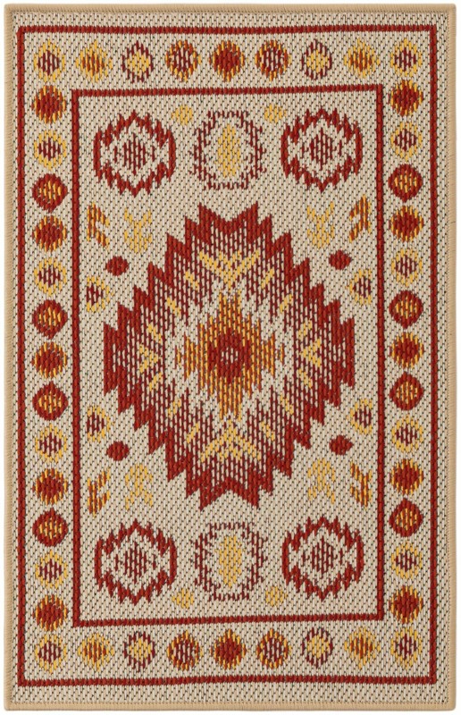 2' x 3' Whitfield · Border Outdoor Rug, beige and rust red