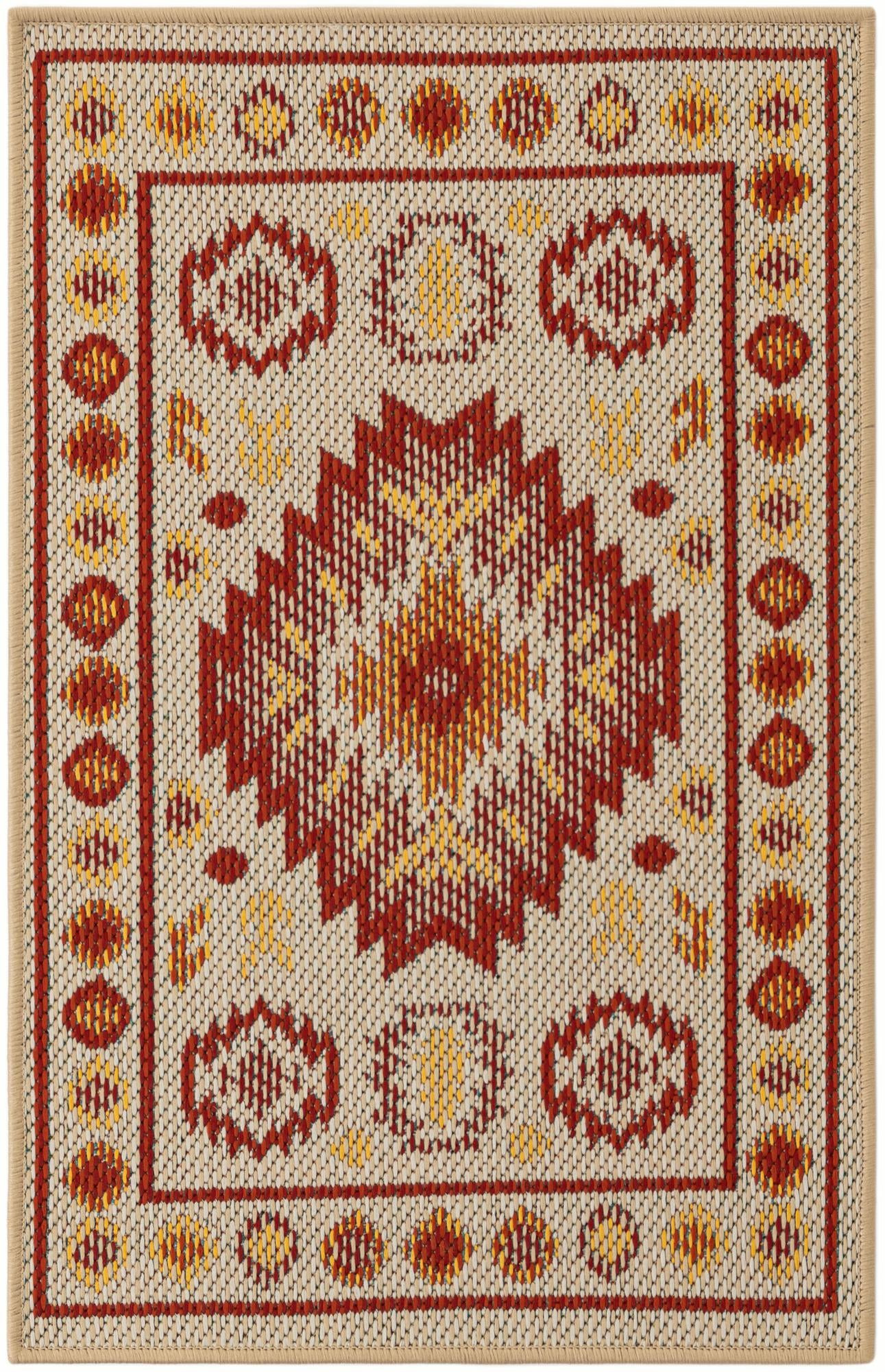 2' x 3' Whitfield · Border Outdoor Rug, beige and rust red