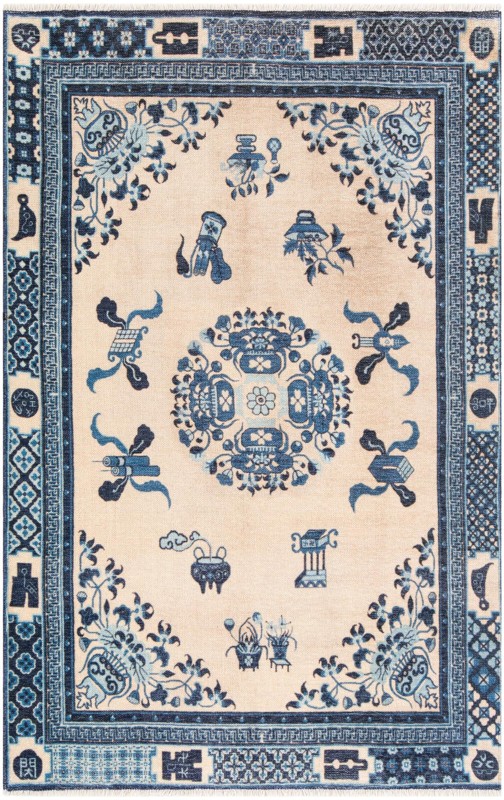 3' 11 x 5' 11 Colden · Border rug, ivory and blue
