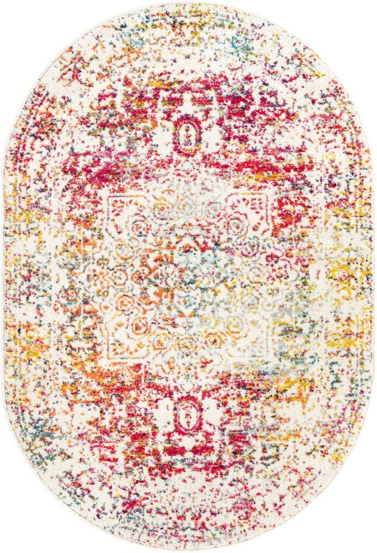 Birch · Distressed medallion rug, ivory and multi
