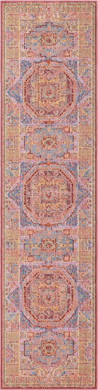 2' x 8' Lindley · Medallion rug, peach and blue