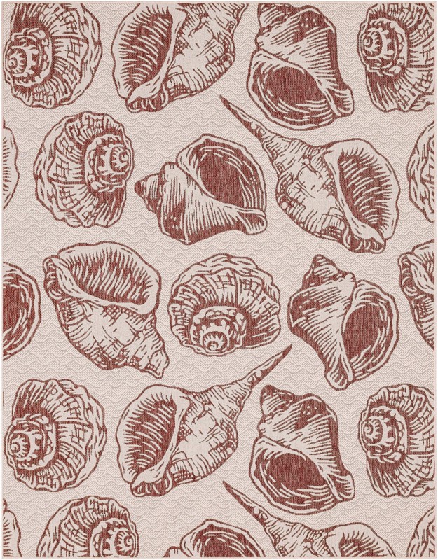 7' 10 x 10' Arcata · Pictoral Outdoor Rug, ivory and rust red