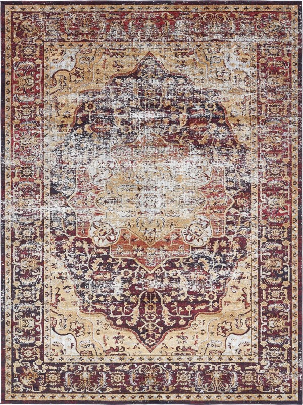 9' x 12' 2 Mowbray · Distressed medallion rug, rust and tan