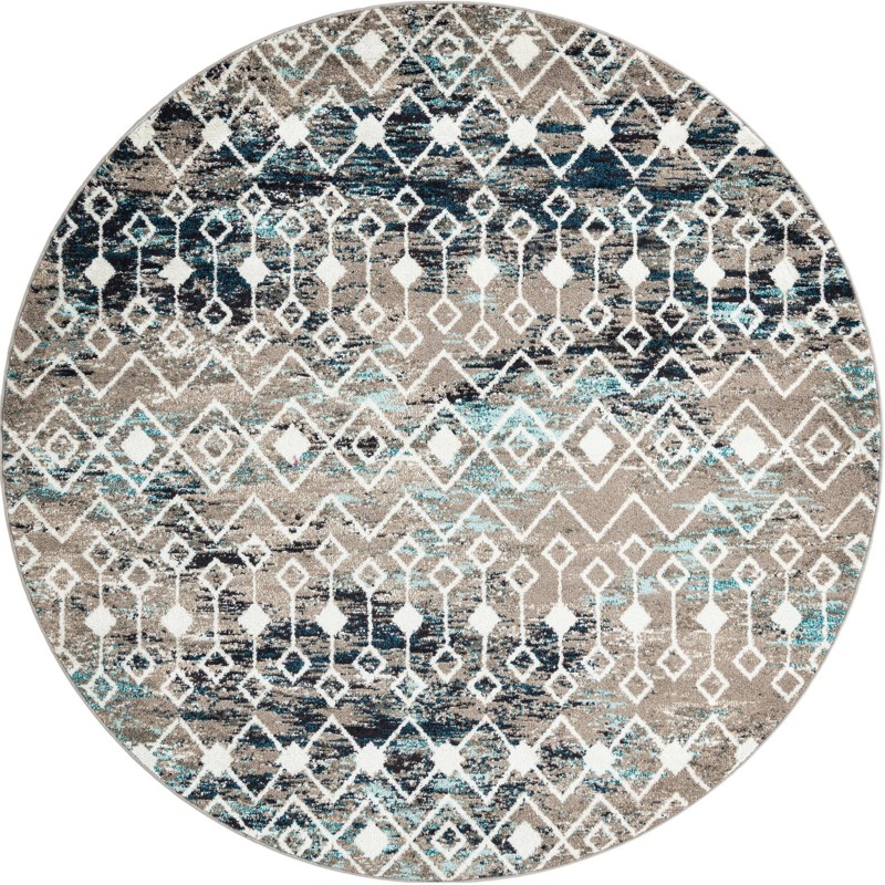 7' 10 x 7' 10 Boswell · Geometric trellis rug, gray and teal