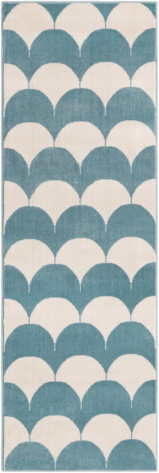 2' x 6' Ocala · Scallop geometric rug, blue and ivory