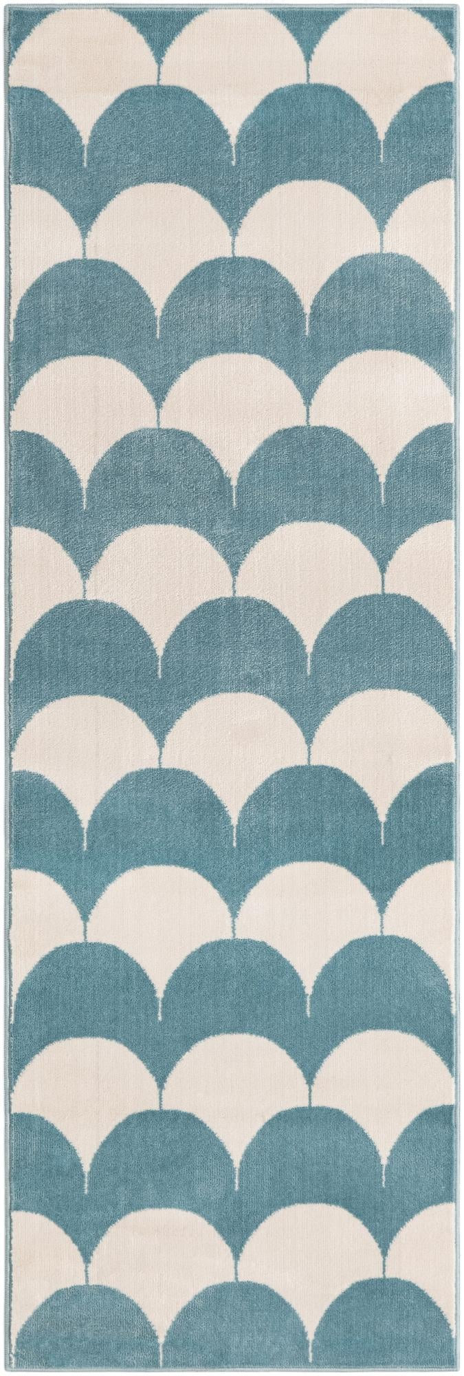 2' x 6' Ocala · Scallop geometric rug, blue and ivory