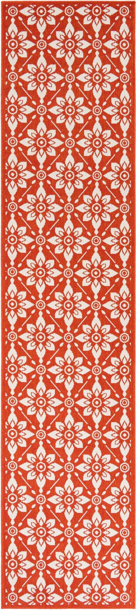 2' 7 x 12' Selwyn · Floral trellis Outdoor Rug, rust and ivory