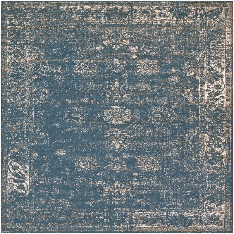 7' 10 x 7' 10 Blakemore · Distressed medallion rug, blue and ivory