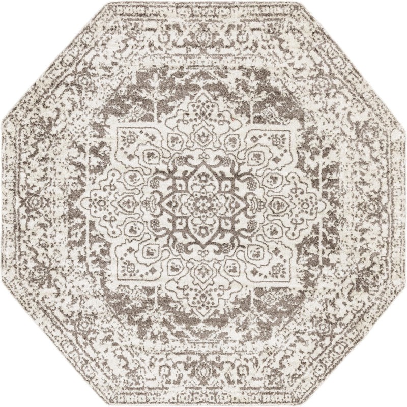 7' 10 x 7' 10 Birch · Medallion rug, white
