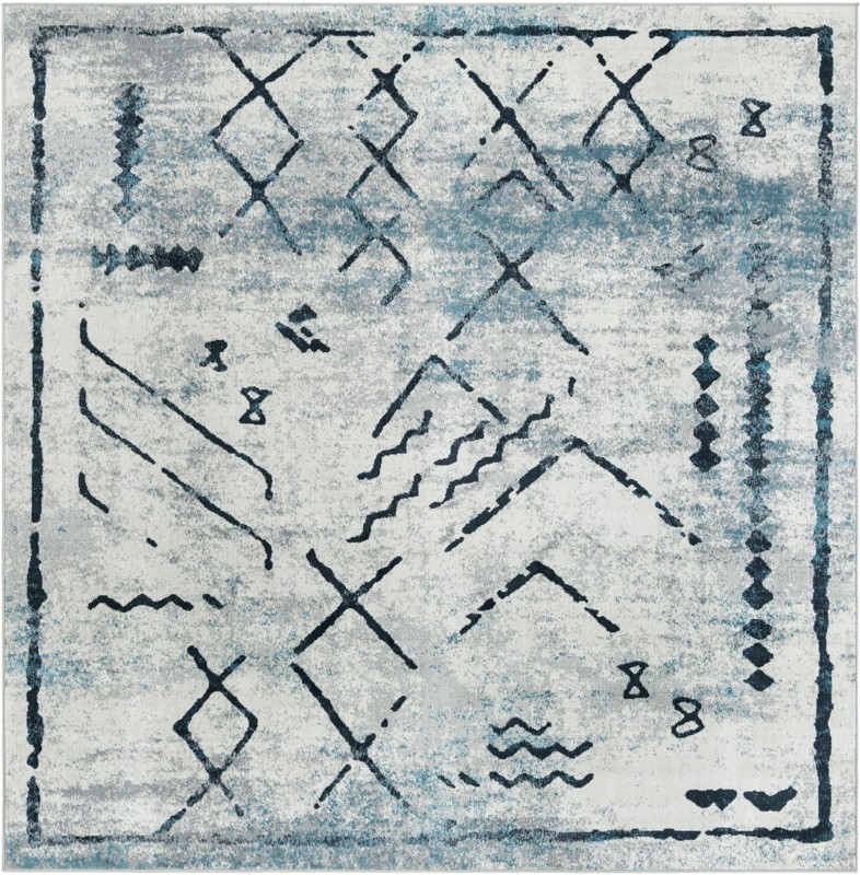 Platt · Tribal geometric Washable Rug, blue and ivory