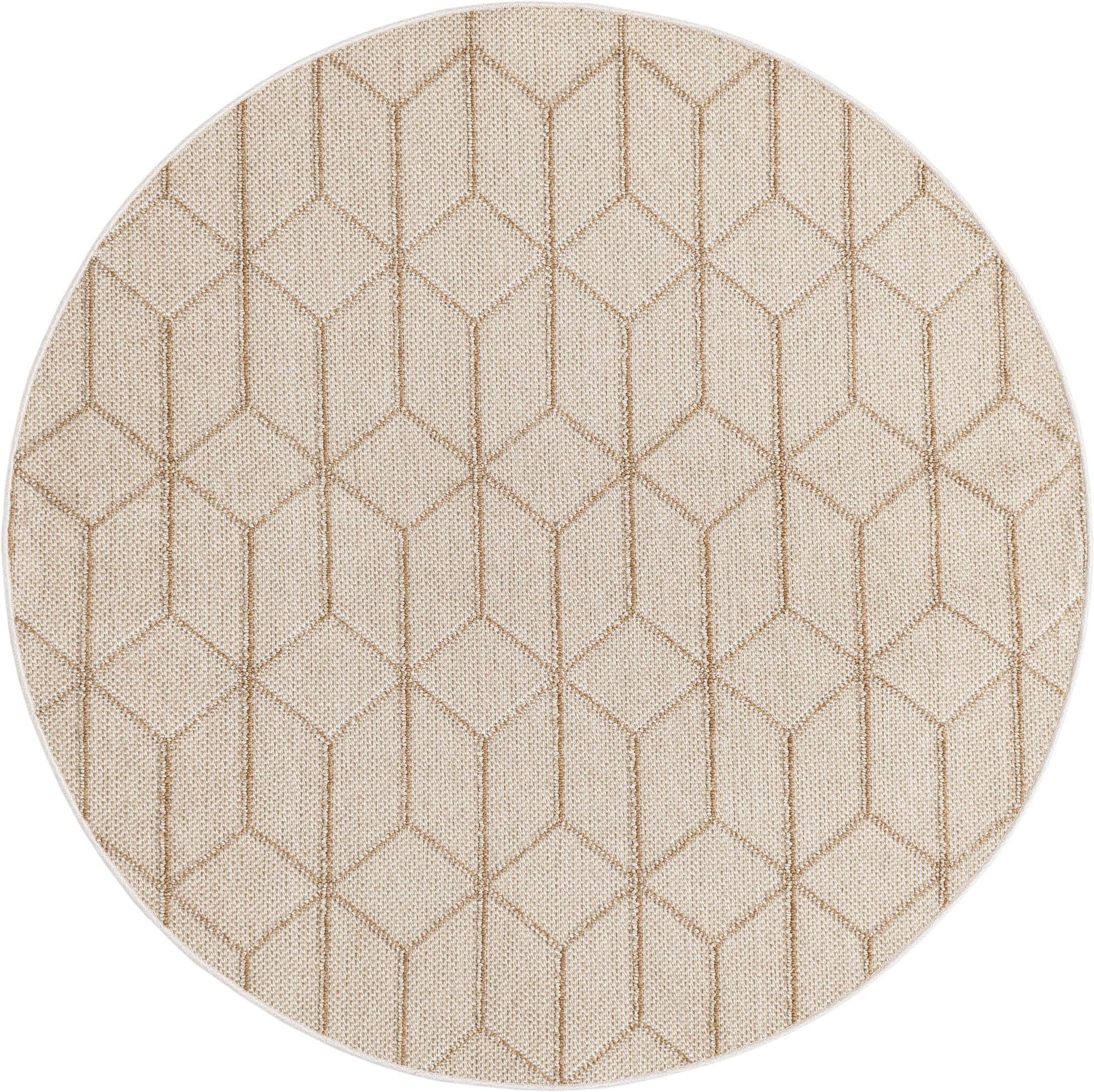 5' 3 x 5' 3 Jasper · Geometric diamond Outdoor Rug, beige and cream