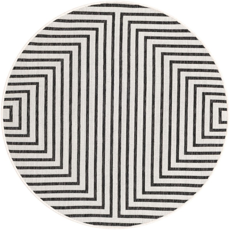 4' x 4' Gorse · Geometric Outdoor Rug, white and black
