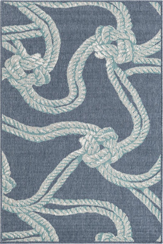 4' x 6' Calder · Nautical rope Outdoor Rug, navy and ivory