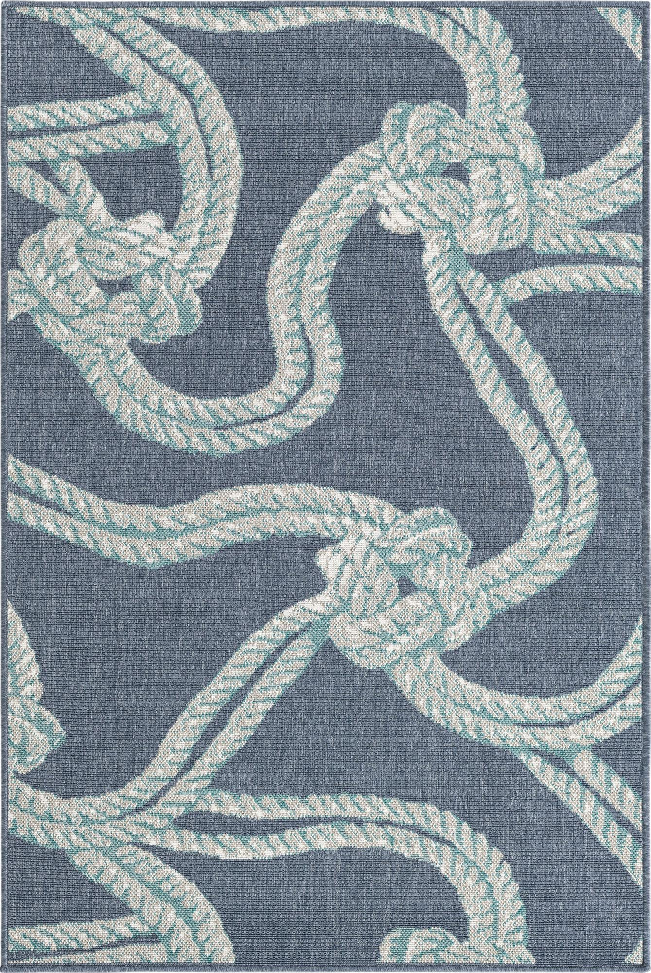 4' x 6' Calder · Nautical rope Outdoor Rug, navy and ivory