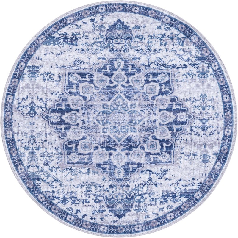 3' 3 x 3' 3 Rideout · Distressed medallion Washable Rug, blue and gray