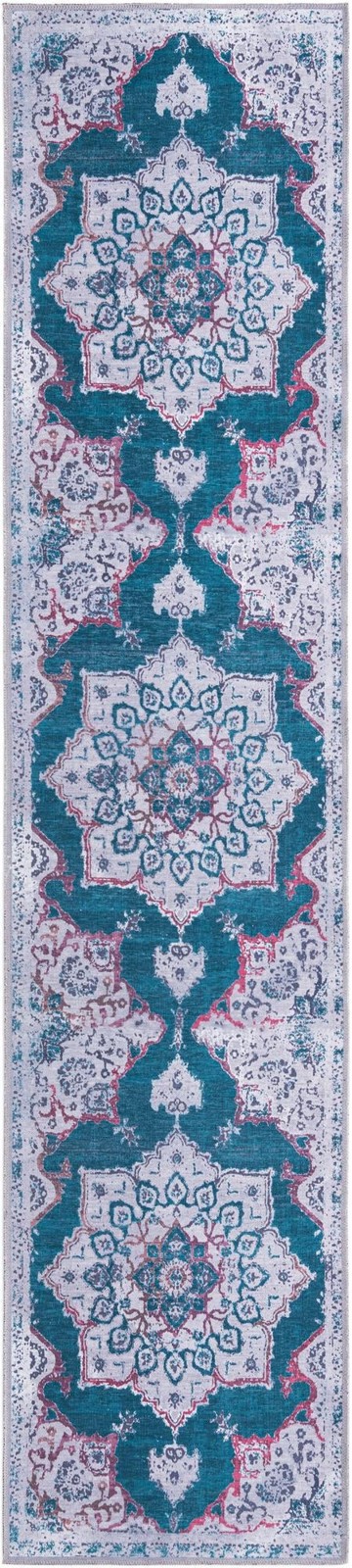 2' 7 x 12' Rideout · Medallion Washable Rug, teal and gray