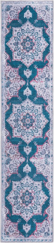 2' 7 x 12' Rideout · Medallion Washable Rug, teal and gray