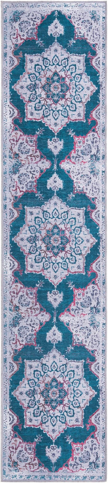 2' 7 x 12' Rideout · Medallion Washable Rug, teal and gray