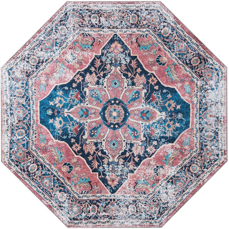 5' 3 x 5' 3 Abilene · Medallion Washable Rug, navy and pink