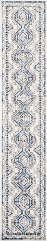 3' x 16' 5 Harmon · Geometric medallion rug, aqua and ivory