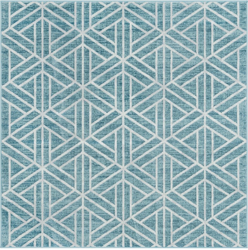 Norwood · Geometric trellis rug, blue and ivory
