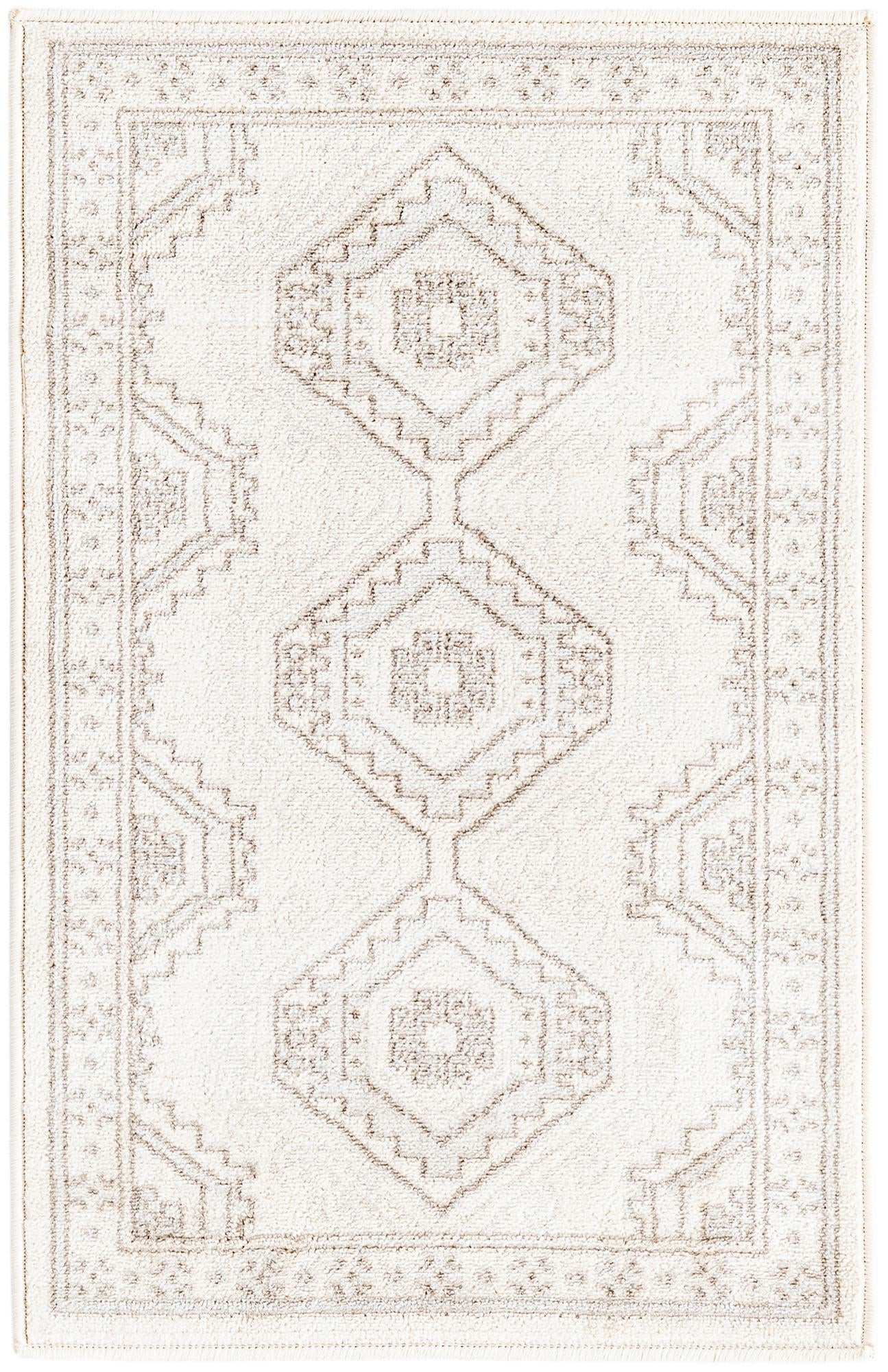 2' x 3' Harmon · Geometric diamond rug, ivory and brown