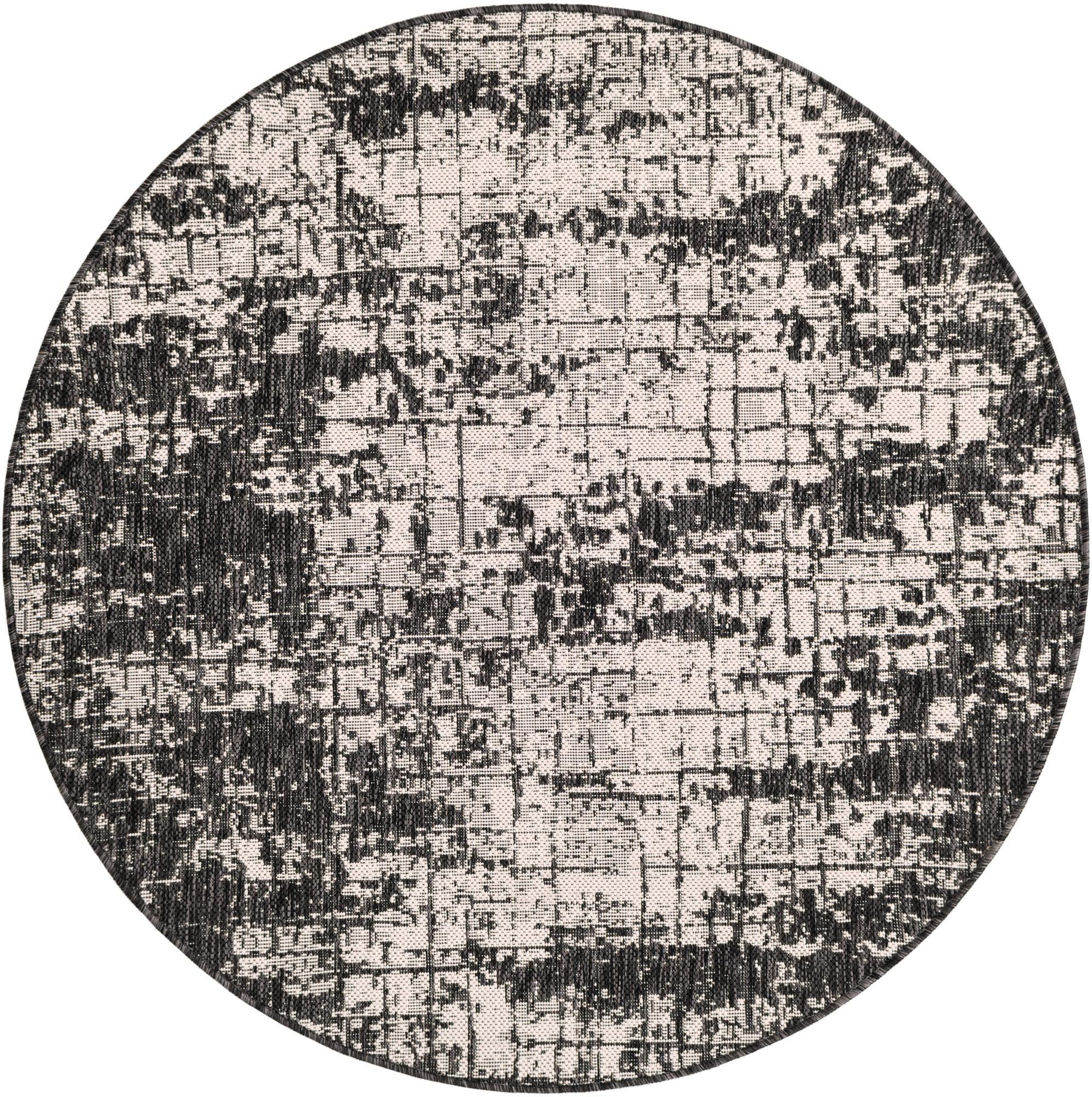 4' x 4' Rigby · Abstract Outdoor Rug, black and white