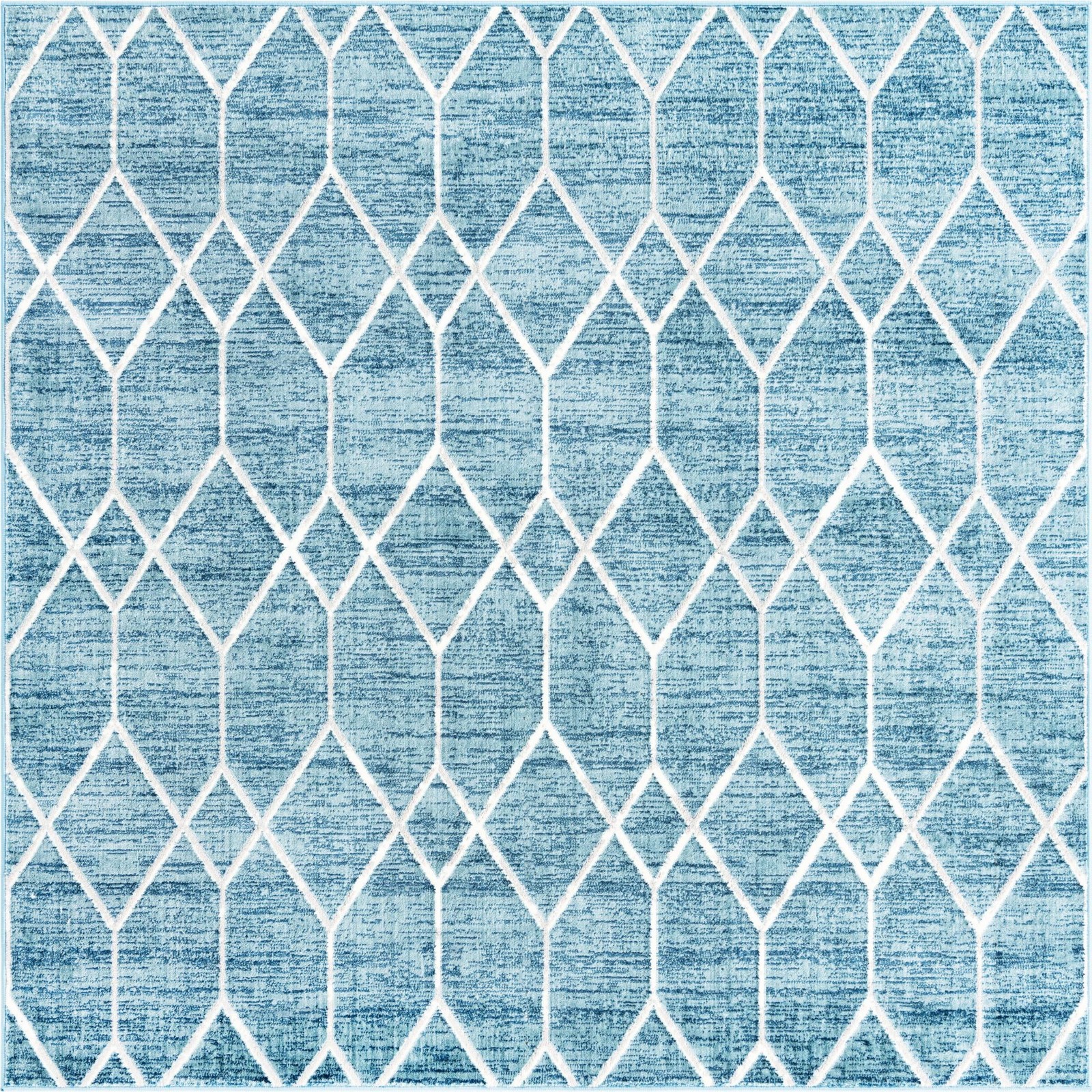 7' x 7' Thatcher · Geometric trellis rug, blue and ivory