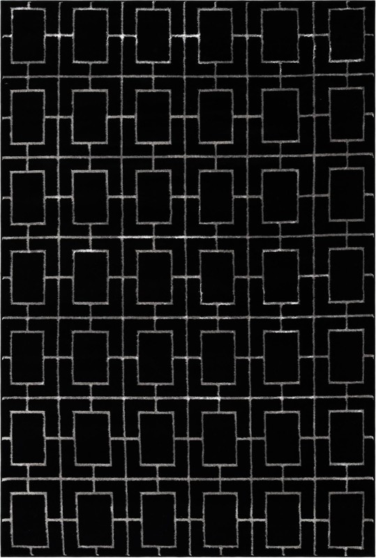 6' x 9' Cowley · Geometric lattice rug, black and silver