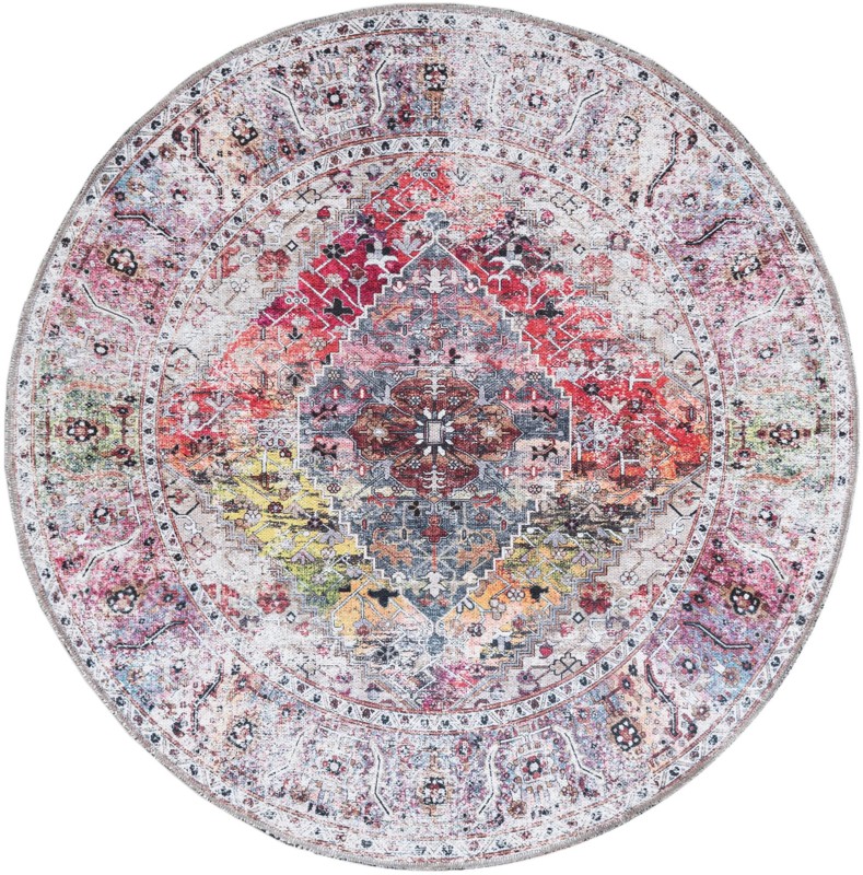Trillium · Distressed medallion Washable Rug, ivory and multi