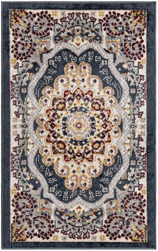 2' x 3' Candlelight · Border Washable Rug, navy blue