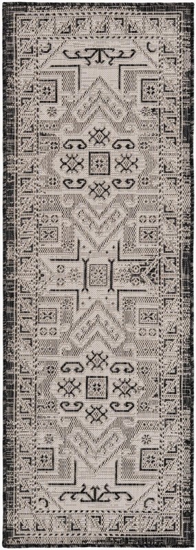 2' x 6' Estuary · Border Outdoor Rug, charcoal gray