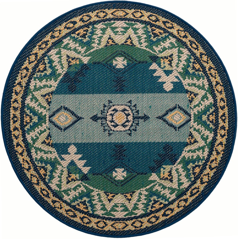 4' x 4' Wilcox · Border Outdoor Rug, blue and green