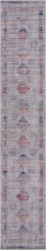 2' 7 x 14' Bascom · Faded tribal Washable Rug, gray and burgundy