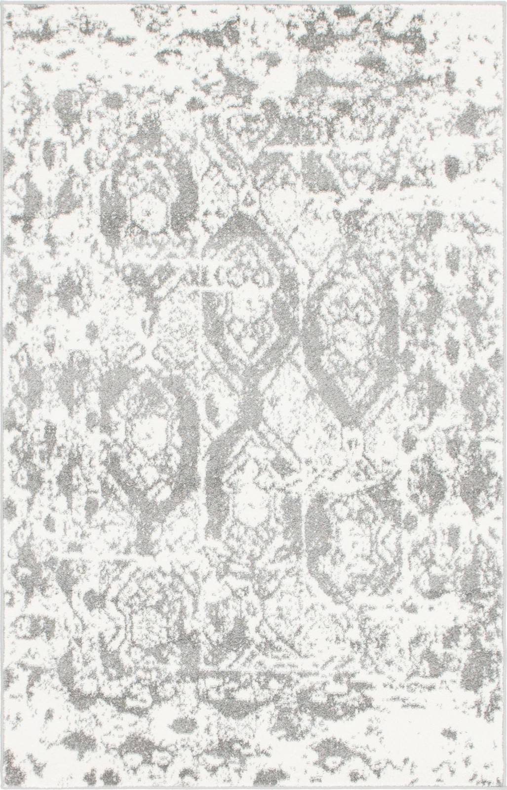 4' x 6' Marfa · Distressed medallion rug, gray and ivory
