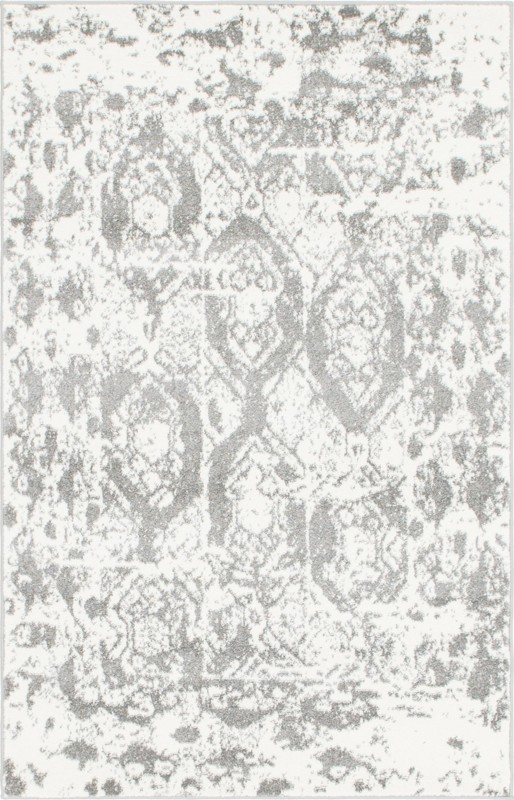 4' x 6' Marfa · Distressed medallion rug, gray and ivory