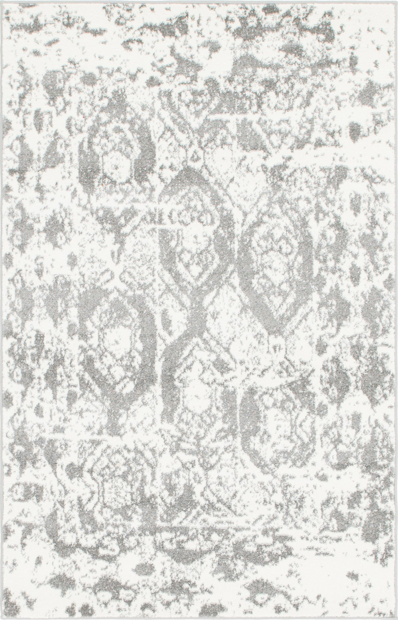 4' x 6' Marfa · Distressed medallion rug, gray and ivory
