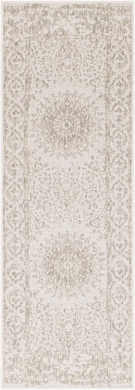2' x 6' Royce · Faded medallion Outdoor Rug, gray and cream