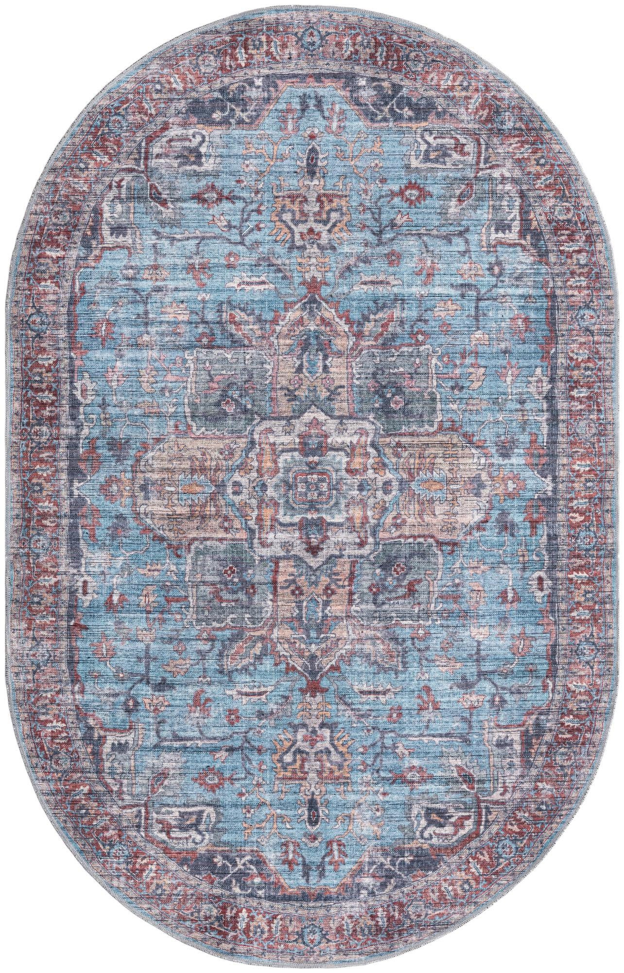 5' 3 x 8' Roarke · Border Washable Rug, blue