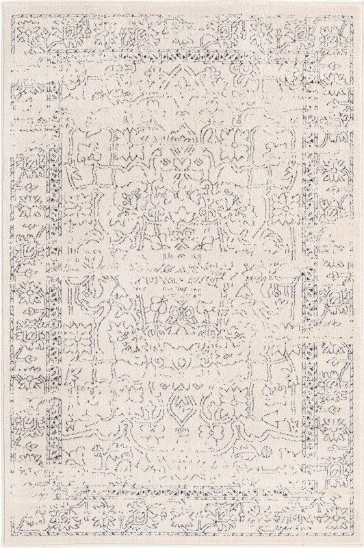 4' x 6' Taos · Botanical border rug, white and black