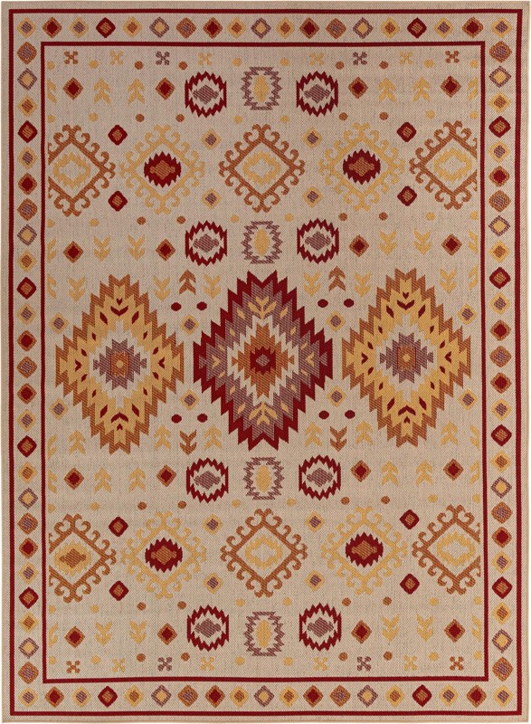 9' x 12' Whitfield · Border Outdoor Rug, beige and rust red
