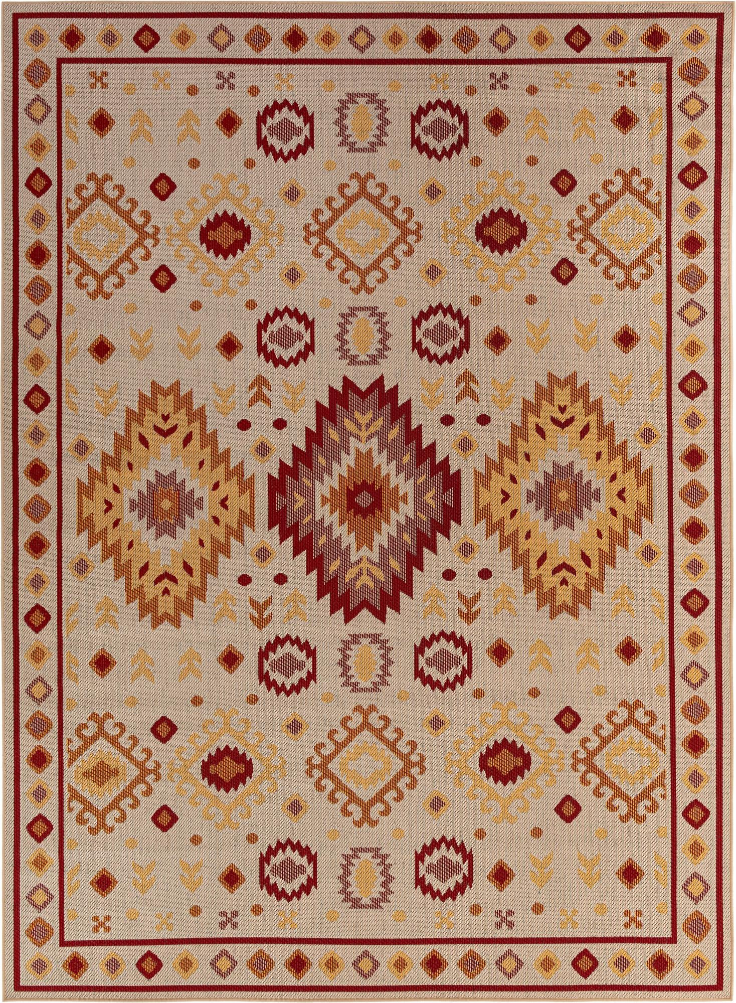 9' x 12' Whitfield · Border Outdoor Rug, beige and rust red